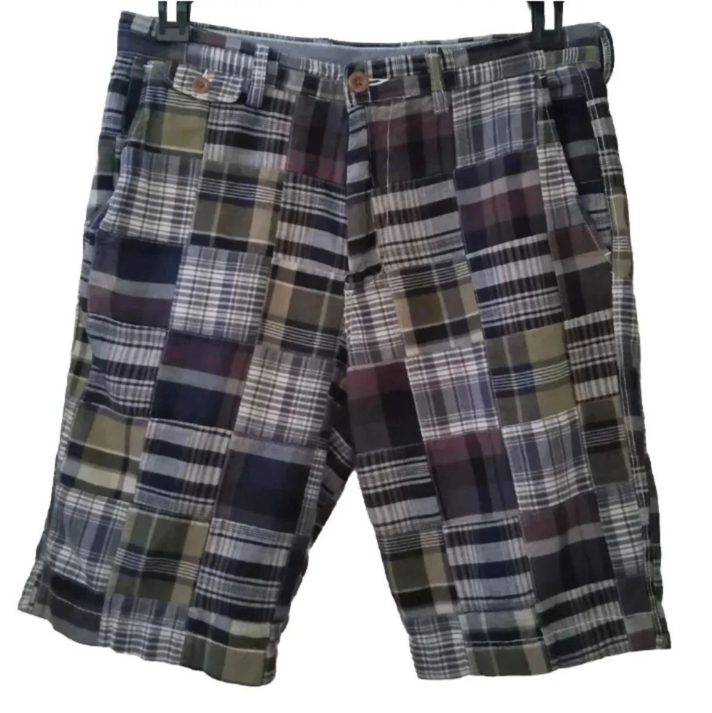 J. Crew Mens Madras Patchwork Plaid Chino Shorts Size 31 Classic Fit Bermuda